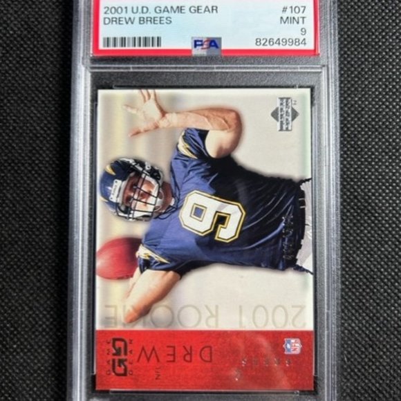 2001 Upper Deck Game Gear Drew Brees #107 RC Rookie /500 SP PSA 9 MINT Chargers - Picture 1 of 3